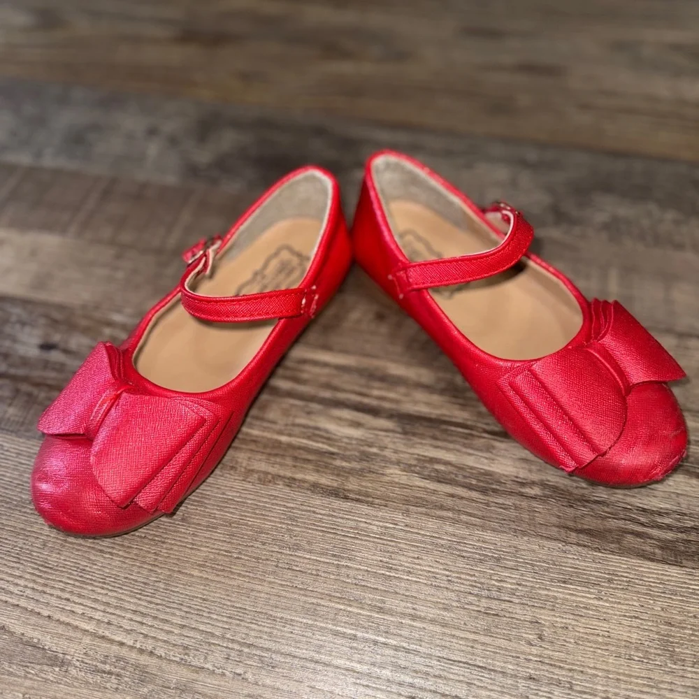 Girls Red Satin Mary Jane Size 32 or 1 Bow Dress Shoes Holiday